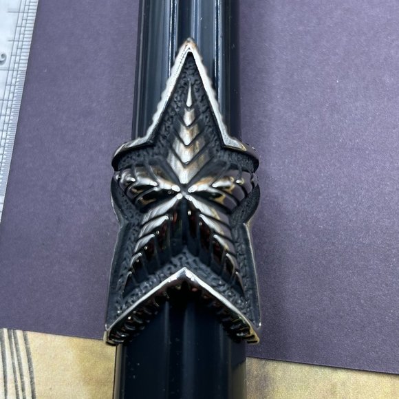 Huge Impressive Steel Rock Star Silver Black Statement Ring Punk Size 9 - Picture 2 of 5